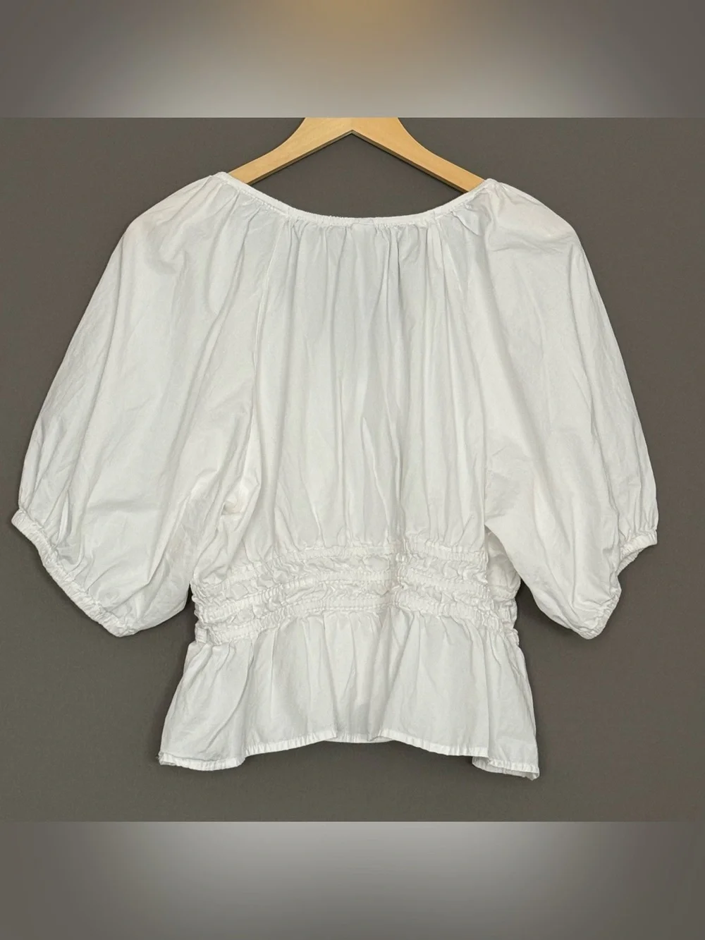 Old Navy Smocked V-Neck Peplum Puff Sleeve White Top Renfaire Prairie XL P